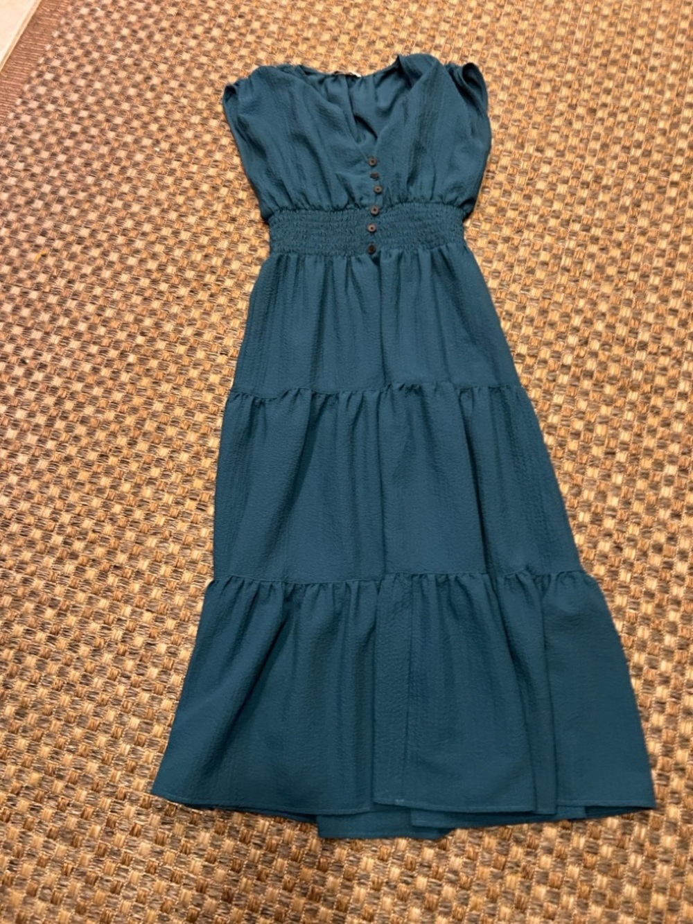 Calvin Klein Teal Tiered Maxi Dress with Smocked Waist